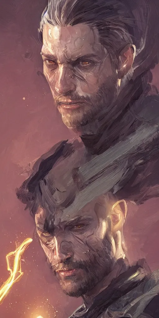 Image similar to portrait of a handsome young wizard olive skin, buzzed short dark hair, beautiful bone structure, symmetrical facial features, casting an evil spell, a floating glowing spellbook, , intricate, elegant, digital painting, concept art, smooth, sharp focus, illustration, from Metal Gear, by Ruan Jia and Mandy Jurgens and Artgerm and William-Adolphe Bouguereau