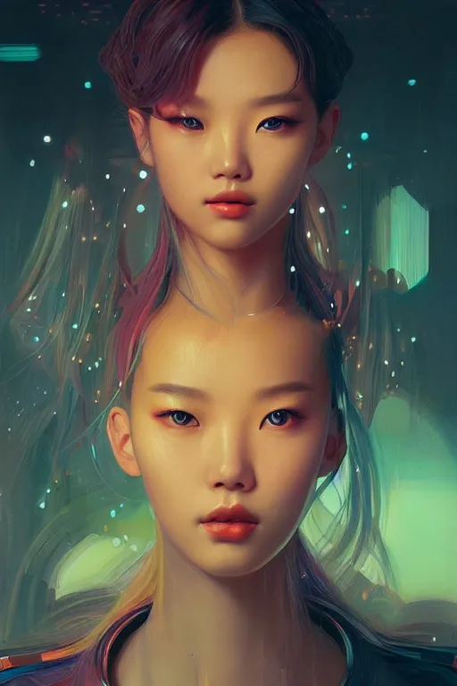 Image similar to portrait futuristic airforce korean Lalisa Manobal, inside future fighter, sci-fi, fantasy, intricate, very very beautiful, elegant, human anatomy, neon light, highly detailed, digital painting, artstation, concept art, smooth, sharp focus, illustration, art by tian zi and WLOP and alphonse mucha