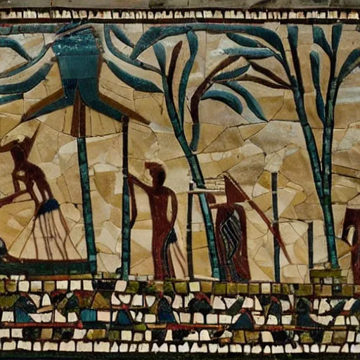 Prompt: A beautiful photograph of a coffin being carried by six men through an ethereal, otherworldly landscape. The coffin is adorned with a relief of a skull and crossbones, and the men are all wearing hooded cloaks. The landscape is eerie and foreboding, with jagged rocks and eerie, glowing plants. in Ancient Egypt, roman mosaic by Francesca Woodman, by Malcolm Liepke, by Mark Lague elaborate