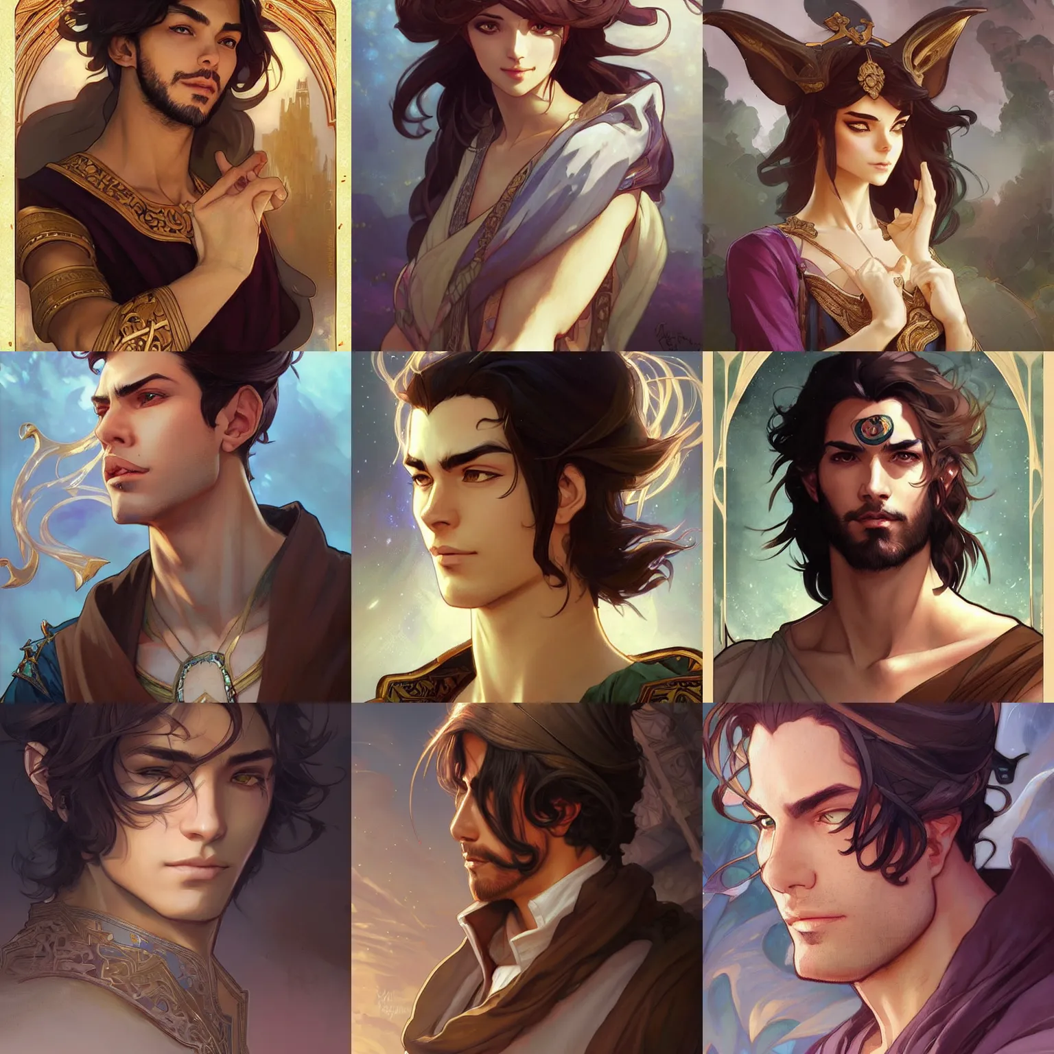 Prompt: handsome persian prince, art by artgerm and greg rutkowski and magali villeneuve and alphonse mucha and rossdraws and makoto shinkai, d & d, fantasy, portrait, highly detailed, headshot, digital painting, trending on artstation, concept art, sharp focus, illustration