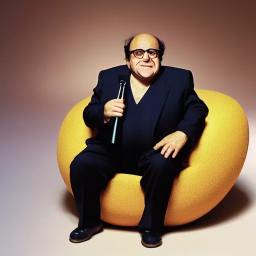 Image similar to danny devito offering you a chair shaped like an egg