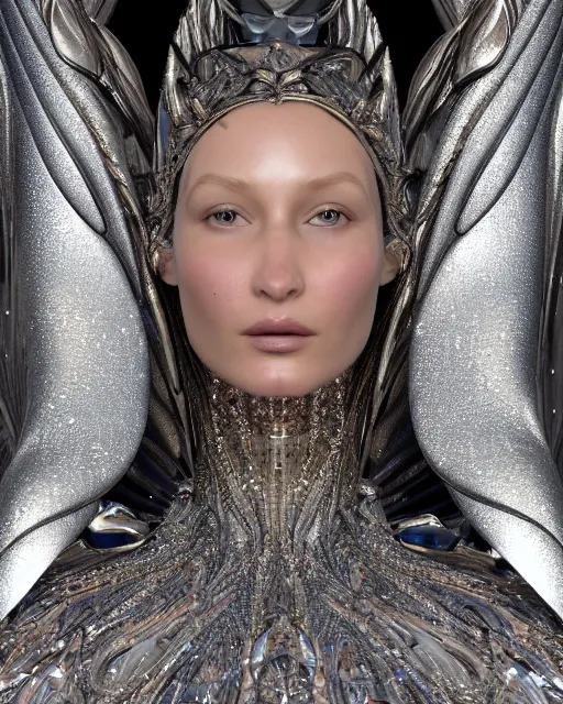 Image similar to a highly detailed metahuman 4 k close up render of an alien goddess bella hadid monument bird in iris van herpen dress schiaparelli in diamonds crystals swarovski and jewelry iridescent in style of alphonse mucha gustav klimt trending on artstation made in unreal engine 4