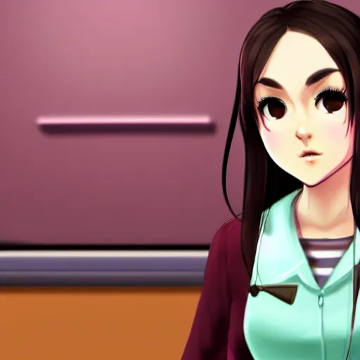 Image similar to Sasha Grey in 'Doki Doki Literature Club' visual novel, screenshot 4k high details high fidelity