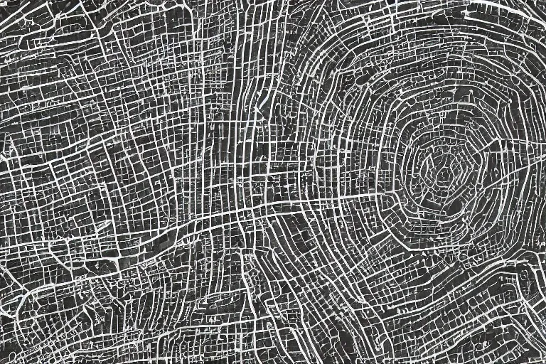 Prompt: closeup view of a topographical map of a complex sewer system made out of multiple overlays of complex scientific data visualized on top of each other, bar charts, plexus, thick squares and large arrows, waveforms on top of square charts, gaps and pauses, space molecules, radio signals, negative space