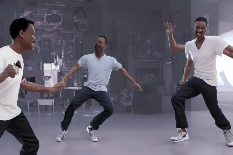 Image similar to will smith and chris rock dancing together. ultra-detailed, 8k, octane render