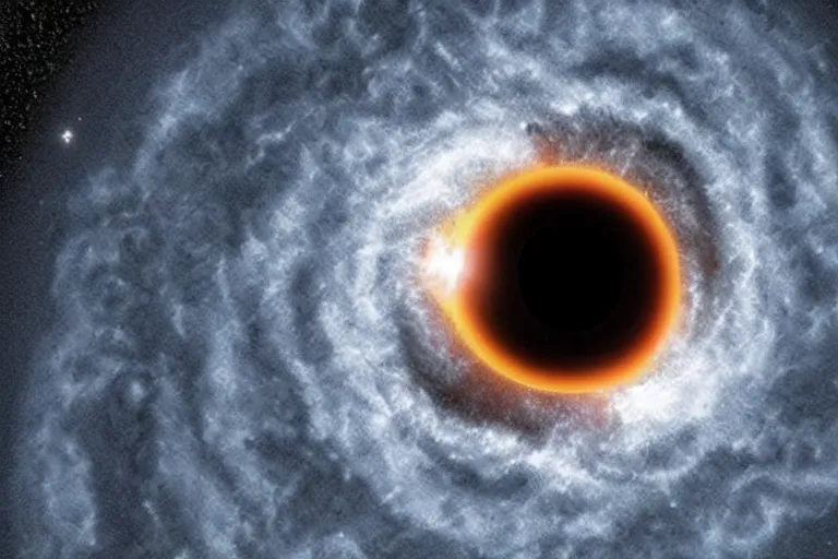 Prompt: a true close image of a black hole taken from space