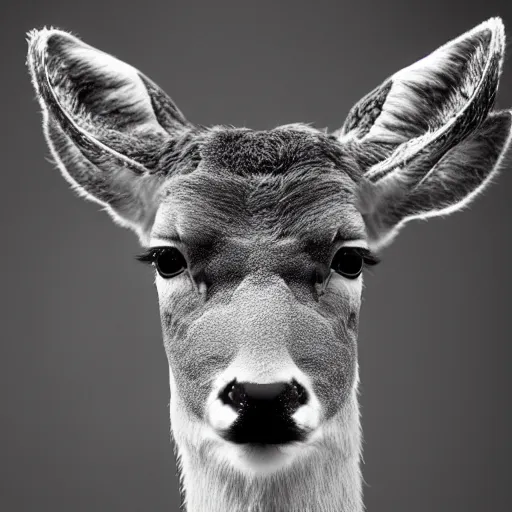 Prompt: a calming image of a deer. deer portrait. symmetric. award - winning photography. trending on artstation