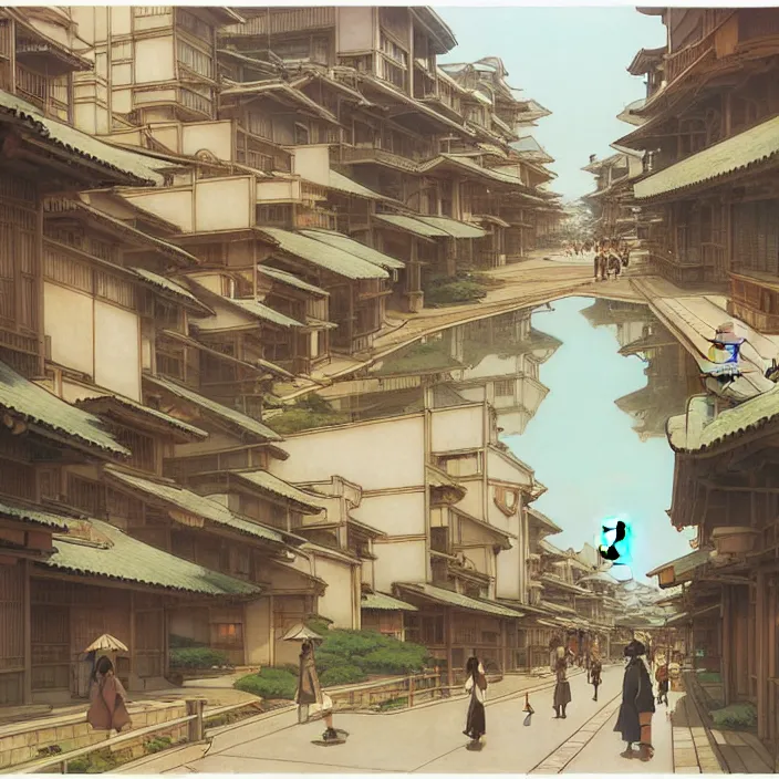 Image similar to empty japanese city, spring, in the style of studio ghibli, j. c. leyendecker, greg rutkowski, artem