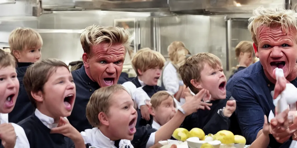 Image similar to gordon ramsay shouting at children, 8 k uhd, widescreen