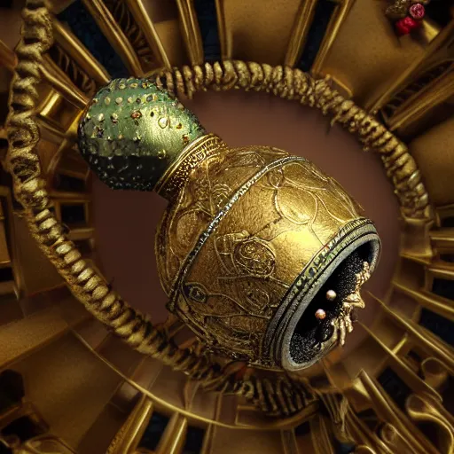 Prompt: The Holy Hand Grenade of Antioch, artistic render, 4K, prop, gilded, epic, jewel encrusted