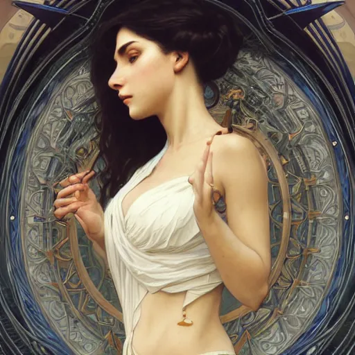 Image similar to portrait of a hot mystic girl, intricate, elegant, highly detailed, digital painting, artstation, concept art, smooth, sharp focus, illustration, art by artgerm and greg rutkowski and alphonse mucha and william - adolphe bouguereau