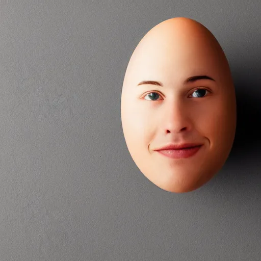 Image similar to an egg with a human face on it, blank background, hyperrealistic, 4k,