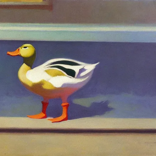 Prompt: a duck on the prowl oil painting Edward Hopper