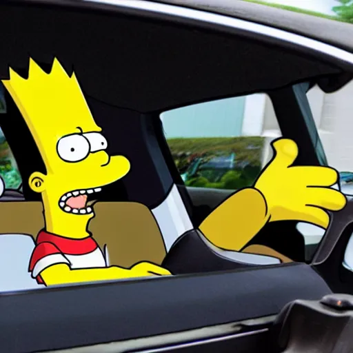 Prompt: bart simpson driving a hearse