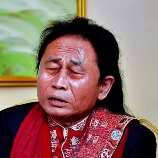 Image similar to Photograph of Min Aung Hlaing crying, closeup, newspaper article