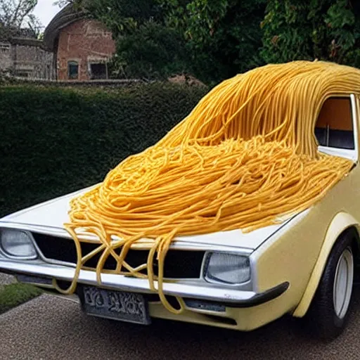 Image similar to car made out of spaghetti