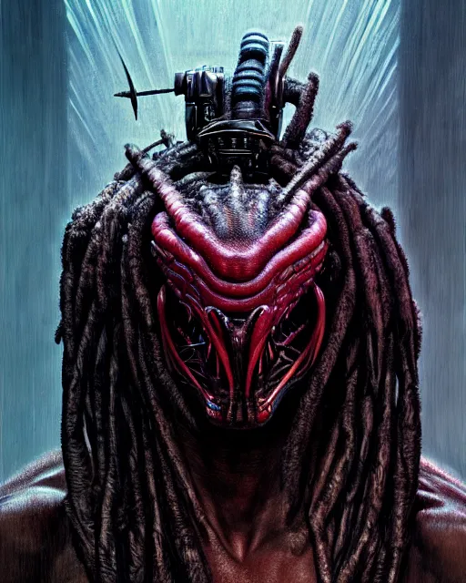 Image similar to a portrait of the predator fantasy character portrait, ultra realistic, cinematic, concept art, wide angle, intricate details, hologram, highly detailed by wayne barlowe,