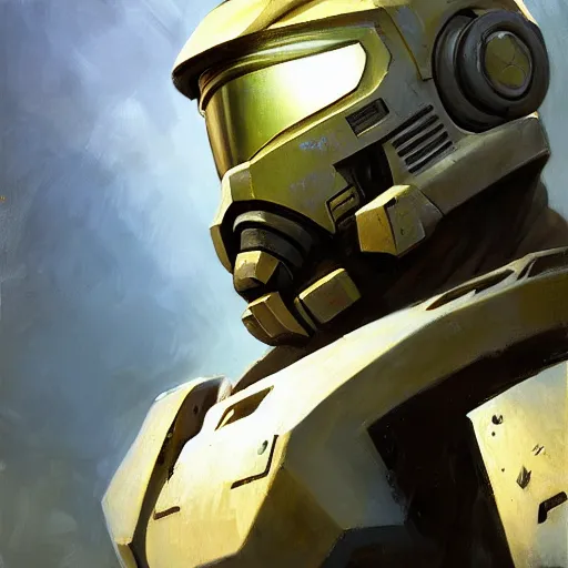 Image similar to greg manchess portrait painting of master chief the transformer as overwatch character, medium shot, asymmetrical, profile picture, organic painting, sunny day, matte painting, bold shapes, hard edges, street art, trending on artstation, by huang guangjian, gil elvgren, ruan jia, greg rutkowski, gaston bussiere