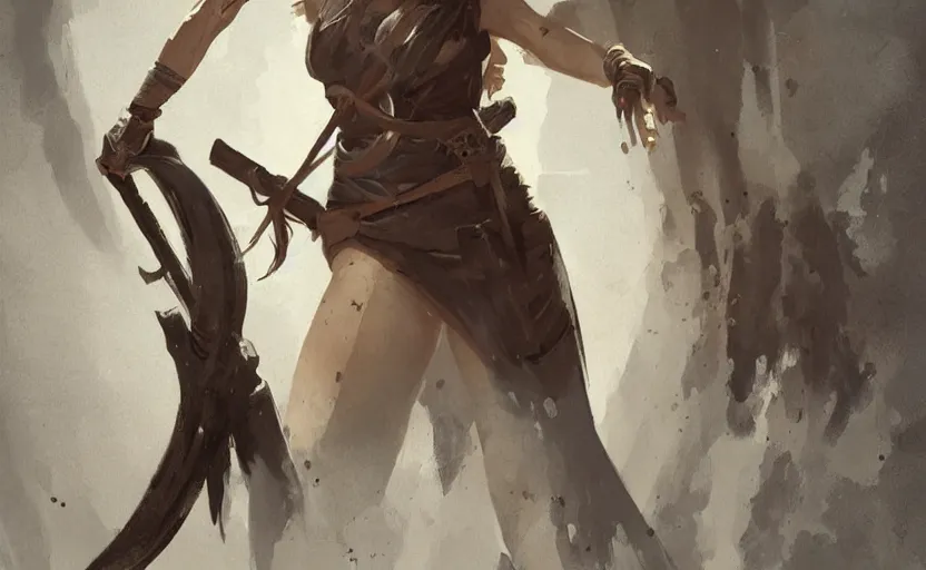 Prompt: A painting of a Greek Huntress trending on artstation in the style of Greg Rutkowski