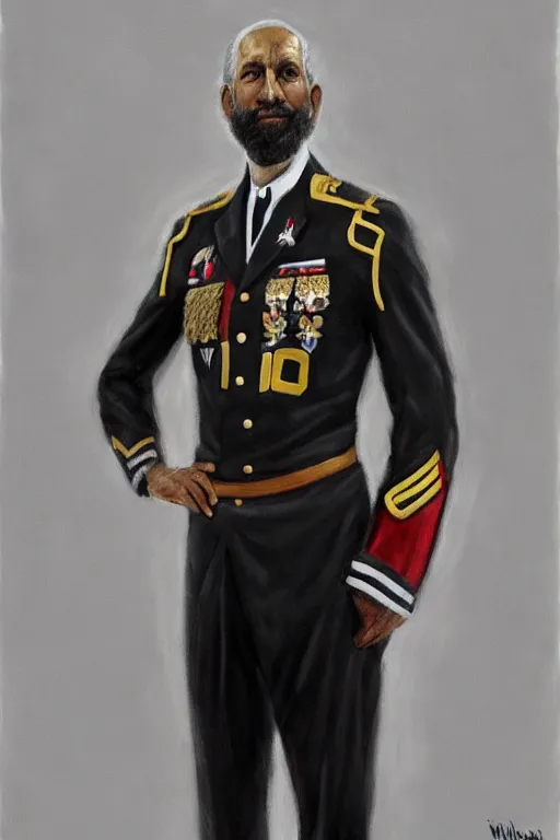 Image similar to full body portrait of the dictator of the san antonio spurs, 1 8 8 9, in full military garb, silver, black, white, greg popovich, oil on canvas by william sidney mount, trending on artstation