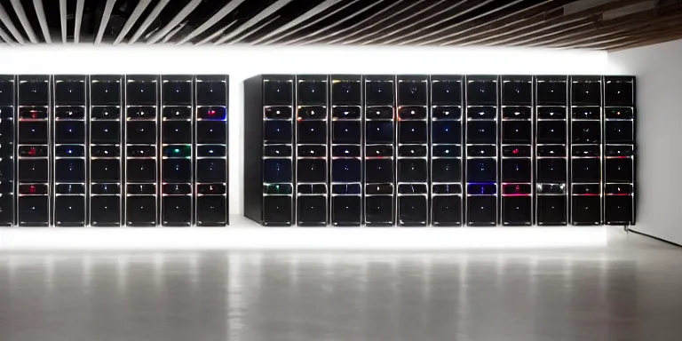 Prompt: dezeen showroom , minimalissimo, archdaily, ignant, teenage engineering moad, mother of all decks, product design concept, product shot of wall of moog melotron synthesizers made by jony ives , dieter rams, 8k, high detailed photo