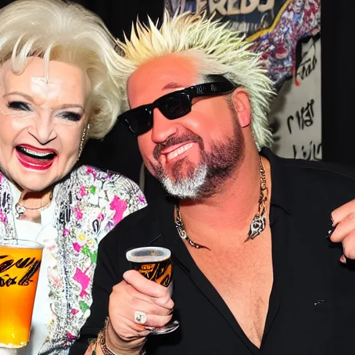 Prompt: betty white drinking white claw with guy fieri