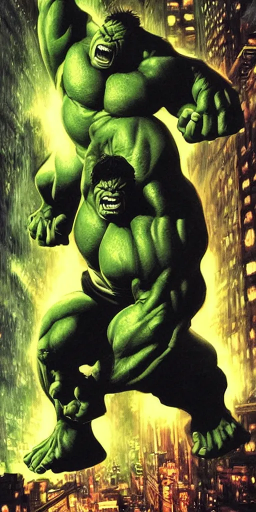 Image similar to a portrait of the incredible hulk looking angry in new york city by alex ross dramatic lighting.