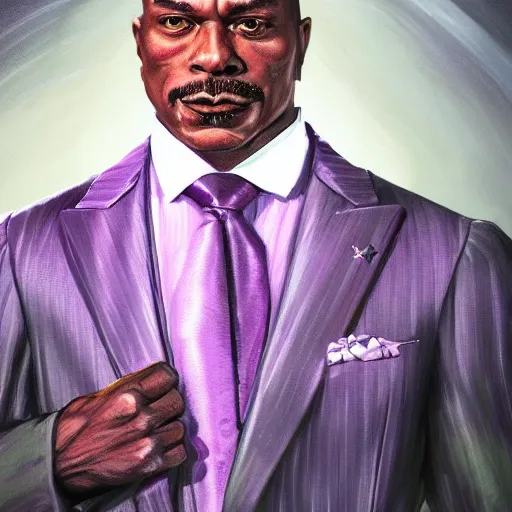 Image similar to a portrait of a muscular older black man with cornrows and a purple suit with a monocle on, D&D, sci-fi, elegant, hopeful, muscular, highly detailed, digital painting, artstation, concept art, smooth, sharp focus, illustration