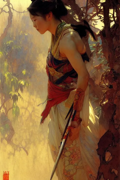 Image similar to attractive female, wuxia, painting by gaston bussiere, craig mullins, greg rutkowski, alphonse mucha