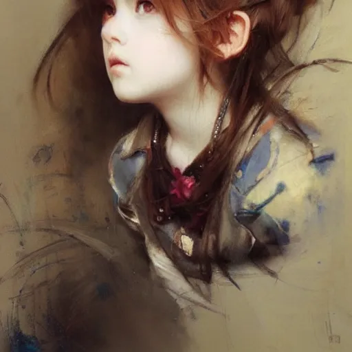 Prompt: little beauty girl with brown hair. By Ruan Jia. Ayami Kojima. Masterpiece