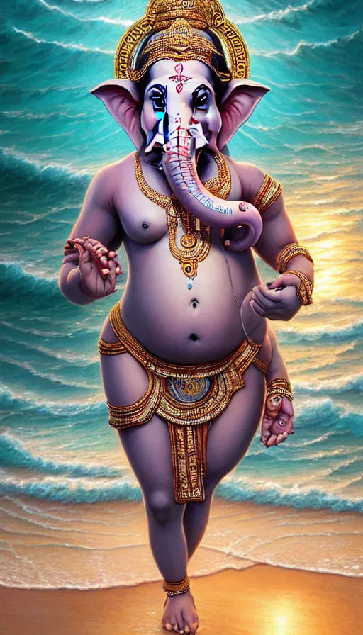 Prompt: dancing ganesh as a woman, wild ocean background, intricate, highly detailed, digital painting, artstation, concept art, sharp focus, illustration, art by Artgerm, Grafit Studio, and Greg Rutkowski, Craig Mullins, Makoto Shinkai, Stanley Artgerm Lau, WLOP, Rossdraws, James Jean, Andrei Riabovitchev, Marc Simonetti, krenz cushart, Sakimichan, D&D trending on ArtStation, digital art - W 640