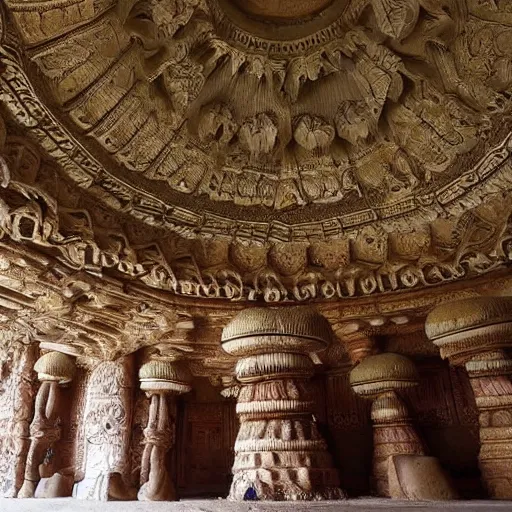 Image similar to an ancient indian temple made of mushroom