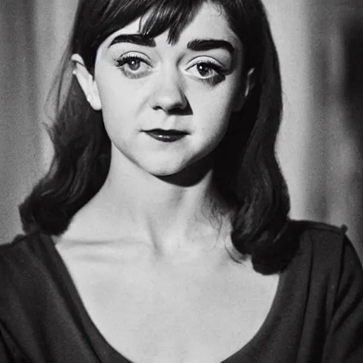 Prompt: A young woman who looks like a cross between Audrey Hepburn and Maisie Williams. Amused. Flirty.