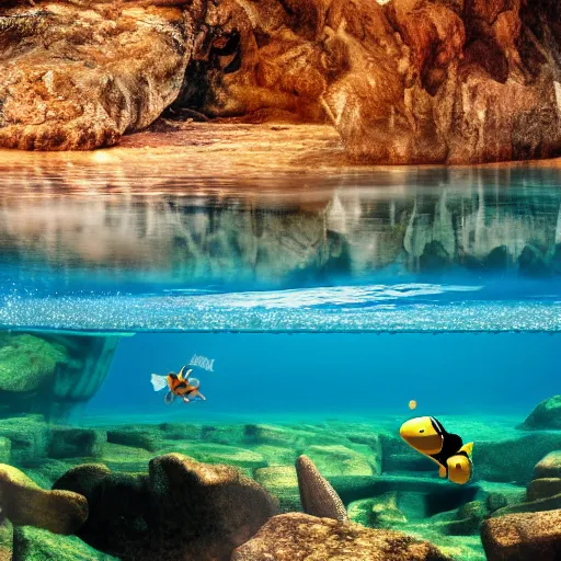 Image similar to professional underwater beach photo similar to level of donkey kong country, by discovery magazine, real life, photorealistic, soft focus, long exposure