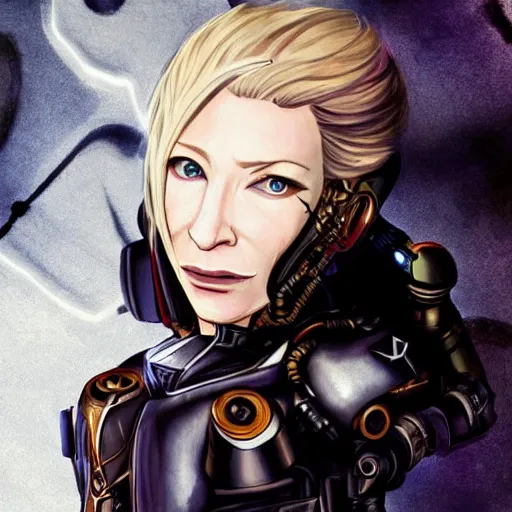 Image similar to cyborg cate blanchett, anime,steampunk