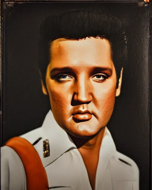 Prompt: elvis presley portrait in the style of the dutch masters and gregory crewdson, dark and moody