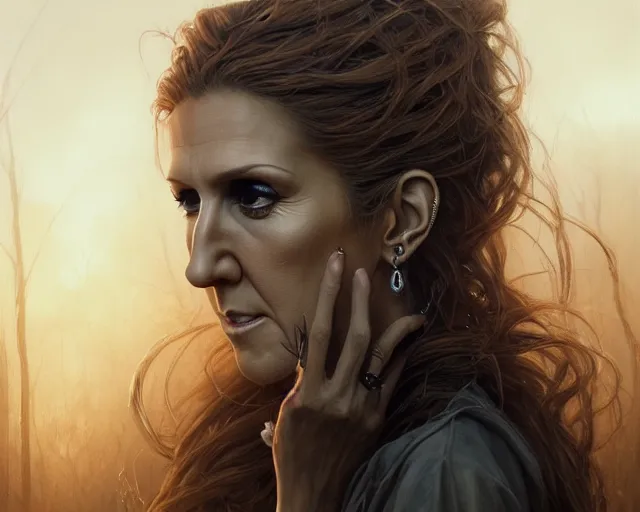 Image similar to highly detailed portrait of celine dion, in the walking dead, stephen bliss, unreal engine, fantasy art by greg rutkowski, loish, rhads, ferdinand knab, makoto shinkai and lois van baarle, ilya kuvshinov, rossdraws, tom bagshaw, global illumination, radiant light, detailed and intricate environment