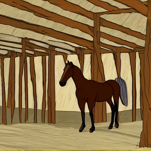 Image similar to digital painting of a majestic horse in a stable, diffused