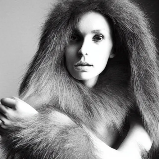 Prompt: “ pretty hairy fur very primitive Neanderthal woman posing as a model”