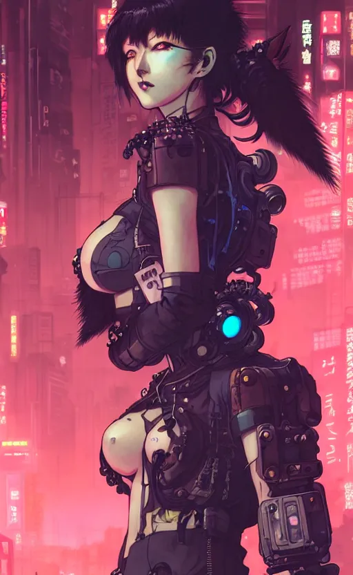 Image similar to hyper - realistic cyberpunk portrait of beautiful! anime woman standing on tokyo street, extreme detail, alluring, in style of yoji shinkawa, pan ren wei, col price, atey ghailan, by greg rutkowski, by greg tocchini, by james gilleard, by joe fenton, by kaethe butcher, grunge aesthetic