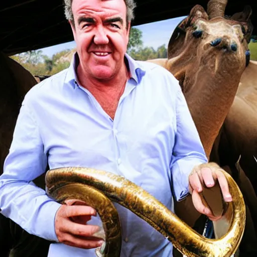 Image similar to Jeremy Clarkson holding a big horn.