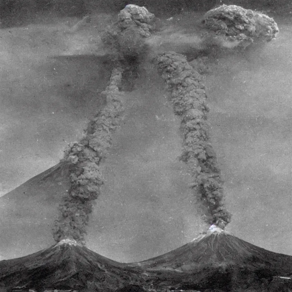 Prompt: a real photo of the eruption of mount vesuvius in 7 9 ad