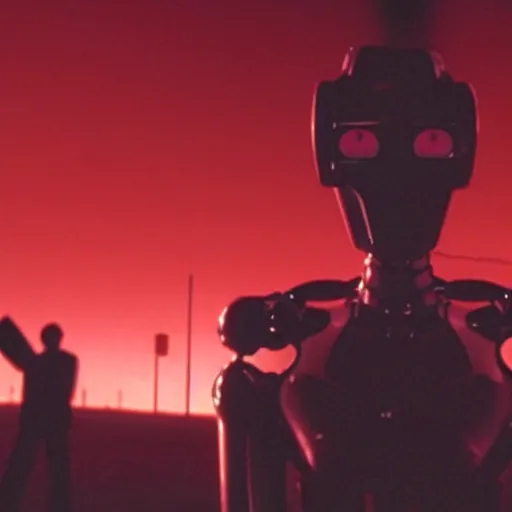 Image similar to movie still of robot evangelion, cinematic composition, cinematic light, criterion collection, by david lynch