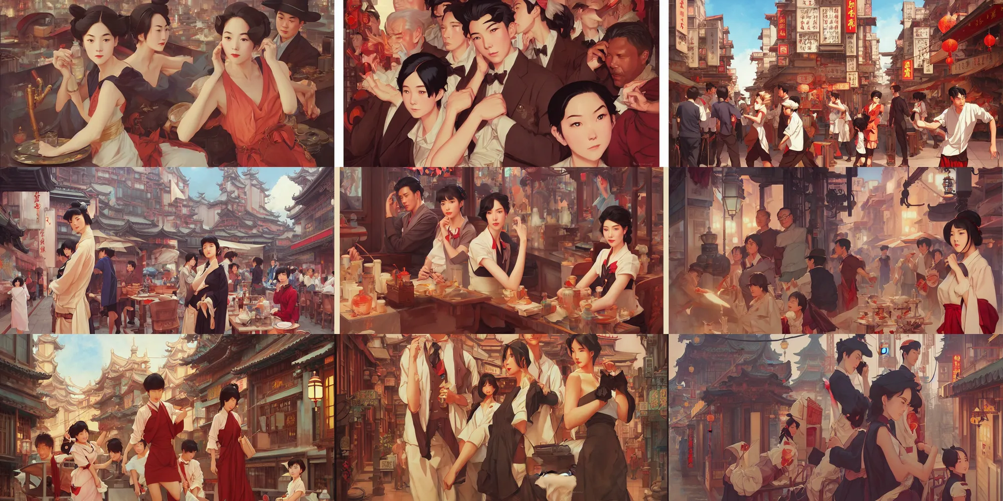 Prompt: china town, in the style of studio ghibli, j. c. leyendecker, greg rutkowski, artgerm