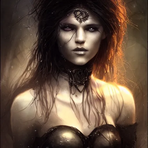 Image similar to kerli koiv, celtic witch, darkwave, darksynth, character portrait, sharp, digital matte painting, art by luis royo, greg rutkowski, wlop, dramatic lighting, trending on artstation
