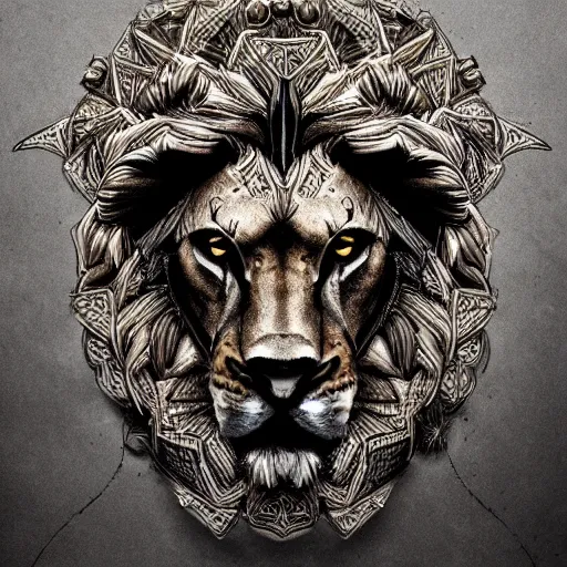 Prompt: a beautiful symbol of a lion, struggle, honor, pride, intricate details, artstation, concept art, mighty