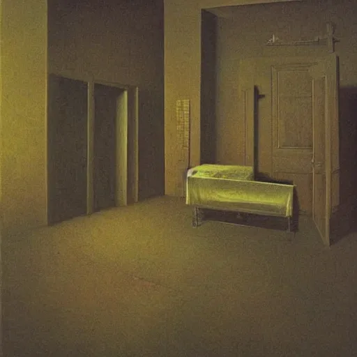 Prompt: monster in the room by zdzisław beksinski backrooms