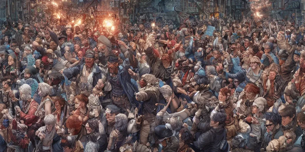 Image similar to i am happy to join with you today in what will go down in history as the greatest demonstration for freedom in the history of our nation. ultrafine detailed colored hyperrealistic illustration by kim jung gi, james jean, intricate linework, sharp focus, octopath traveler, final fantasy, unreal engine highly rendered, global illumination, radiant light, intricate environment