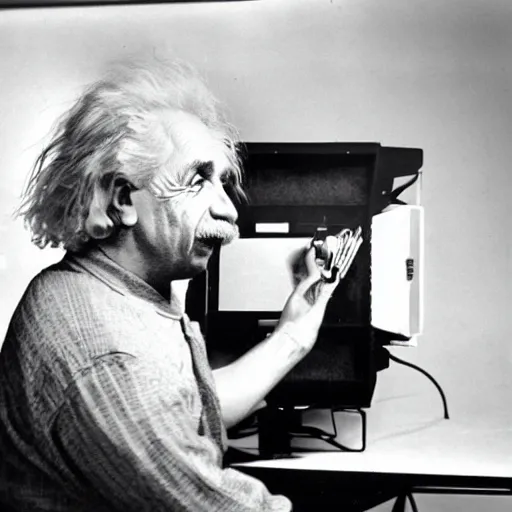 Prompt: Studio photo of Einstein building a PC, by Leibowitz, detailed, photorealistic