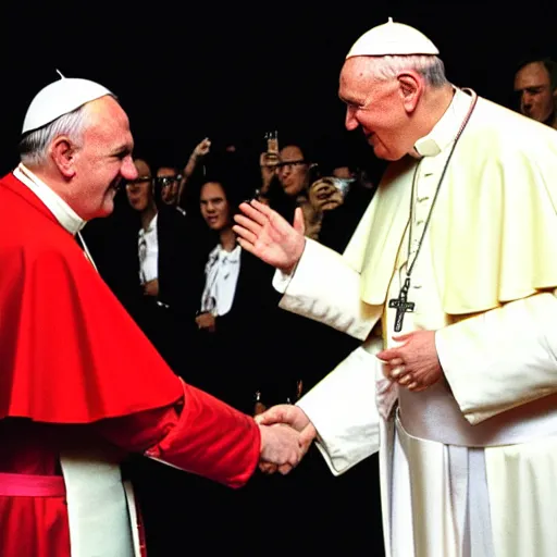 Image similar to photgraph of the pope john paul ii shaking hands with kanye west